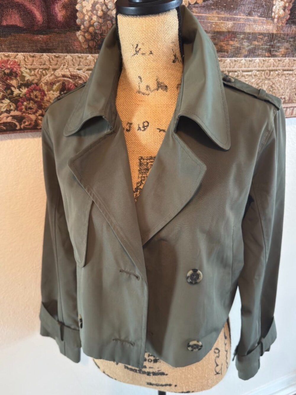 Abercrombie & Fitch XS Forest Green Cropped Trench Coat Water Resistant Fabric